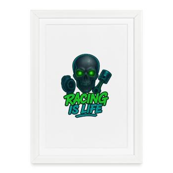 Racing Is Life Skull Neon - Framed poster (27 × 37 cm) - white - Front