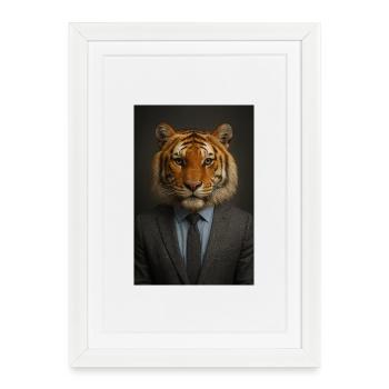 Tiger in a suit office chic - Framed poster (27 × 37 cm) - white - Front