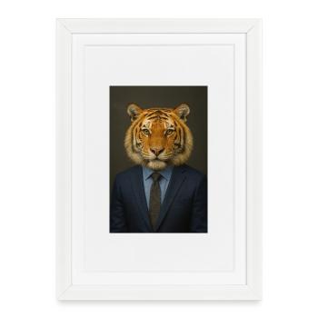 Tiger in business suit - Framed poster (27 × 37 cm) - white - Front