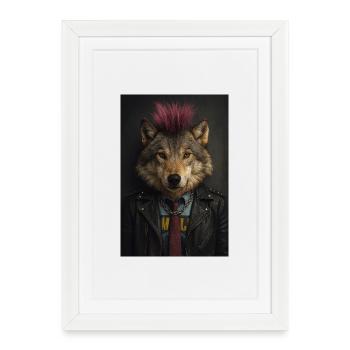 Blouson en cuir Wolf’s Punk Mohawk - Affiche encadrée (27 × 37 cm) - blanc - Devant