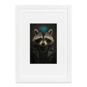 Punk raccoon in leather jacket - Framed poster (27 × 37 cm) - white - Front