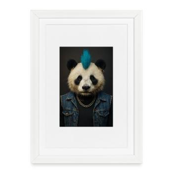 Panda Punk avec Mohawk bleu - Affiche encadrée (27 × 37 cm) - blanc - Devant