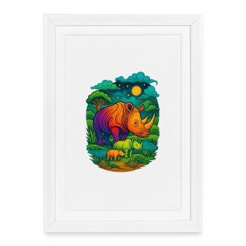 Rainbow Rhino - Framed poster (27 × 37 cm) - white - Front