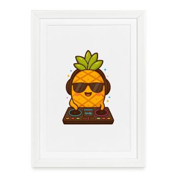 Pineapple DJ with sunglasses - Framed poster (27 × 37 cm) - white - Front