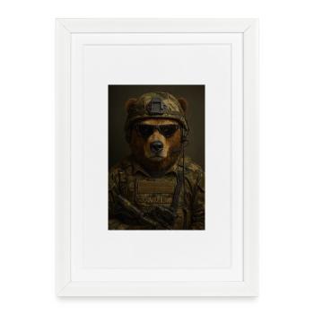 Ours prêt au combat en costume de camouflage - Affiche encadrée (27 × 37 cm) - blanc - Devant