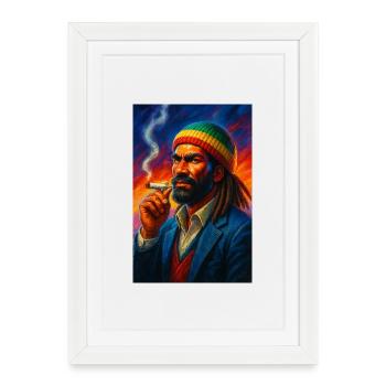 des années 80 Film d’action Rasta King Portrait - Affiche encadrée (27 × 37 cm) - blanc - Devant