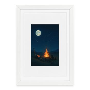 Nuit au clair de lune au feu de camp - Affiche encadrée (27 × 37 cm) - blanc - Devant