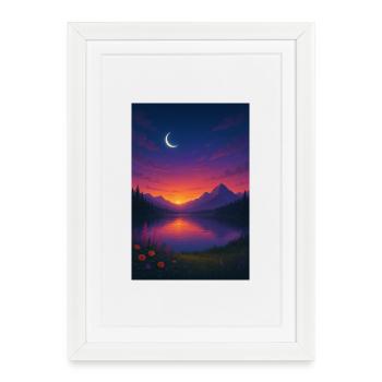 Nuit au clair de lune au lac de montagne - Affiche encadrée (27 × 37 cm) - blanc - Devant