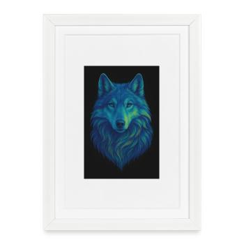 Neon Wolf Colored Wolf Portrait - Framed poster (27 × 37 cm) - white - Front