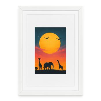 Savanes Coucher de soleil - Affiche encadrée (27 × 37 cm) - blanc - Devant