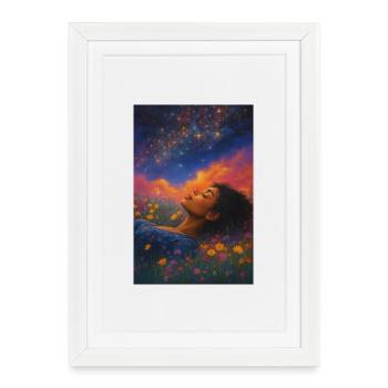 Étoile de lune dans le champ de fleurs - Affiche encadrée (27 × 37 cm) - blanc - Devant
