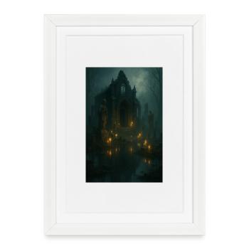 Ruine gothique au clair de lune - Affiche encadrée (27 × 37 cm) - blanc - Devant