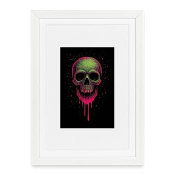 Tetemort – Crâne néon psychédélique - Affiche encadrée (27 × 37 cm) - blanc - Devant