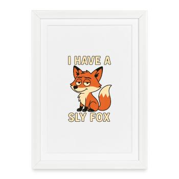 Dessin animé du renard intelligent, renard sournois - Drôle effronté - Affiche encadrée (27 × 37 cm) - blanc - Devant