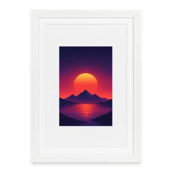 Sunset over alpine lake - Framed poster (27 × 37 cm) - white - Front