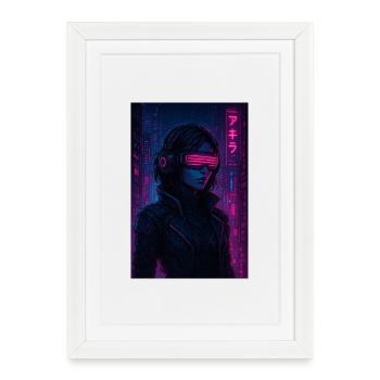 Pilote de néon cyberpunk - Affiche encadrée (27 × 37 cm) - blanc - Devant