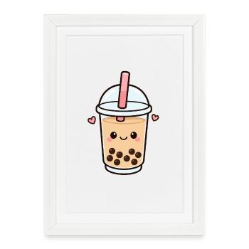 Kawaii Bubble Tea Heart - Framed poster (27 × 37 cm) - white - Front
