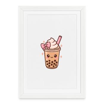 Boba mignon avec arc, Bubble Tea Girl - Affiche encadrée (27 × 37 cm) - blanc - Devant