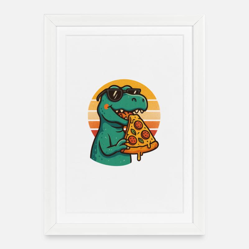 Pizza Saurus Retro - Framed poster (27 × 37 cm) - white