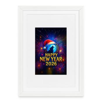 Nouvel An du Loup d’Hiver 2026 - Affiche encadrée (27 × 37 cm) - blanc - Devant