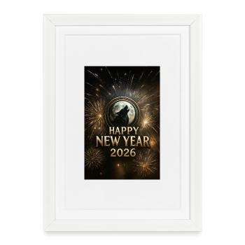 Nouvel An du Loup Lune 2026 - Affiche encadrée (27 × 37 cm) - blanc - Devant