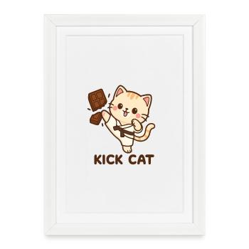 Kick cat - Affiche encadrée (27 × 37 cm) - blanc - Devant