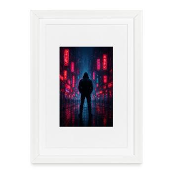 Néon nocturne dans la cyber-cité - Affiche encadrée (27 × 37 cm) - blanc - Devant