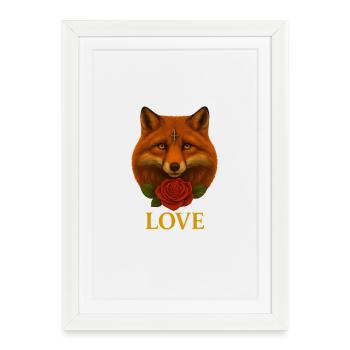 Renard à la Rose - Love - Affiche encadrée (27 × 37 cm) - blanc - Devant