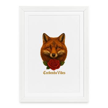 Fox with Rose - Credendo Vides - Framed poster (27 × 37 cm) - white - Front