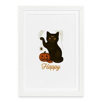 Chat d’Halloween – Happy - Affiche encadrée (27 × 37 cm) - blanc - Devant