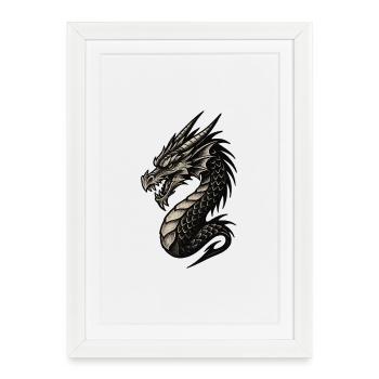 Black and White Dragon Head Ornament - Framed poster (27 × 37 cm) - white - Front