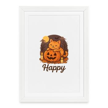 Halloween Brown Cat – Happy - Framed poster (27 × 37 cm) - white - Front