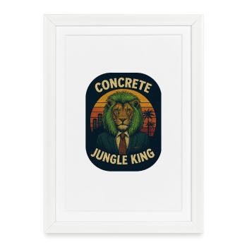 Concrete Jungle King - Punk Löwe im Anzug Retro - Gerahmtes Poster (27 × 37 cm) - Weiß - Vorne