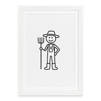 Agriculteur avec fourche figure champêtre bâton - Affiche encadrée (27 × 37 cm) - blanc - Devant
