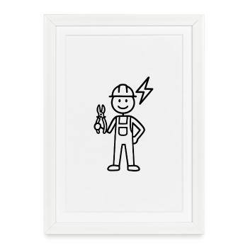 Electrician Stick Figure - Framed poster (27 × 37 cm) - white - Front