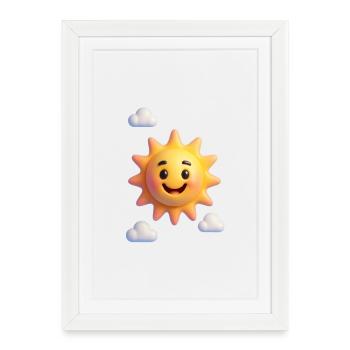 Soleil 3D Surréaliste – Happy Sky Vibes - Affiche encadrée (27 × 37 cm) - blanc - Devant