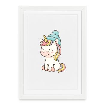 Figurine câline licorne pastel - Affiche encadrée (27 × 37 cm) - blanc - Devant