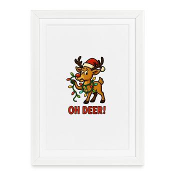 Renne de Noël « Oh Deer » avec des lumières - Affiche encadrée (27 × 37 cm) - blanc - Devant