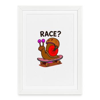 RACE? Snail on skateboard - Framed poster (27 × 37 cm) - white - Front
