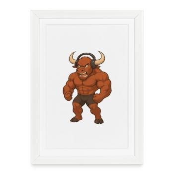 Taureau buffle Musclé Beats musculation sport - Affiche encadrée (27 × 37 cm) - blanc - Devant