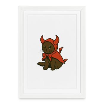 Kitten in red devil costume - Framed poster (27 × 37 cm) - white - Front