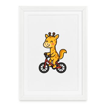 Giraffe on a bicycle - Framed poster (27 × 37 cm) - white - Front