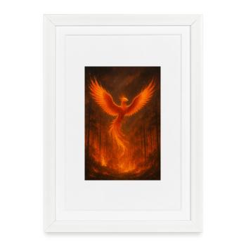 Flaming Phoenix in the Forest - Framed poster (27 × 37 cm) - white - Front