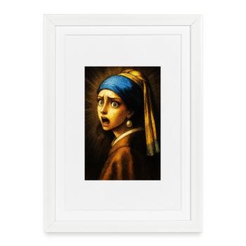 Portrait de la perle de Vermeer « indigné » - Affiche encadrée (27 × 37 cm) - blanc - Devant