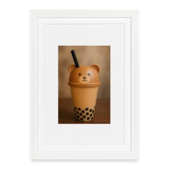 Bear Lid Bubble Tea Cup Design - Framed poster (27 × 37 cm) - white - Front