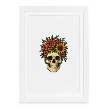 Crâne Fleuri - Affiche encadrée (27 × 37 cm) - blanc - Devant