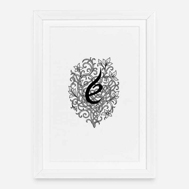 Verzierte_Blume_um_den_Buchstaben__e_ - Affiche encadrée (27 × 37 cm) - blanc