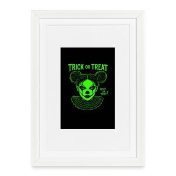 Clown néon Halloween Trick or Treat - Affiche encadrée (27 × 37 cm) - blanc - Devant