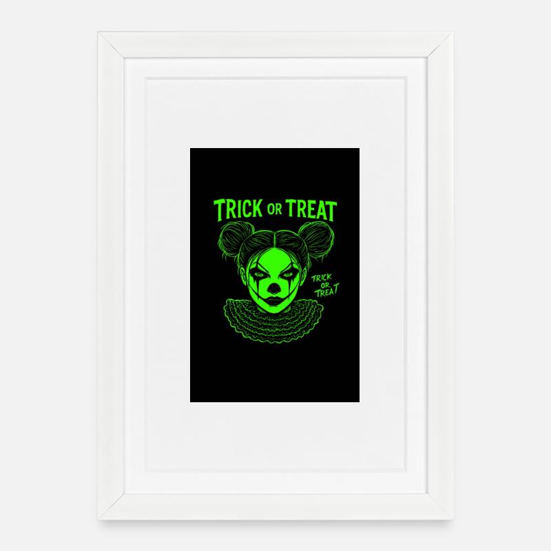 Neon Clown Halloween Trick or Treat - Gerahmtes Poster (27 × 37 cm) - Weiß