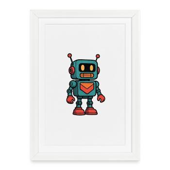 Robot rétro porte lettres - Affiche encadrée (27 × 37 cm) - blanc - Devant